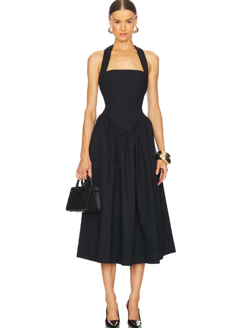 HELSA Faille Halter MIDI Dress in Black Size S